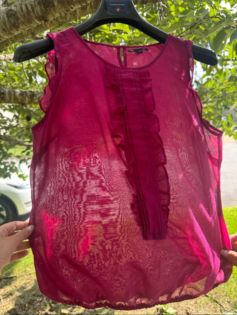 Gap Sleeveless Ruffle-Trim Sheer Shell Top - Magenta